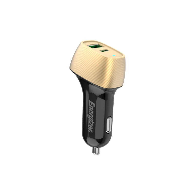 Energizer Ultimate – USB-C ir USB-A 38 W PD + QC3.0 automobilinis įkroviklis (auksinis / juodas)