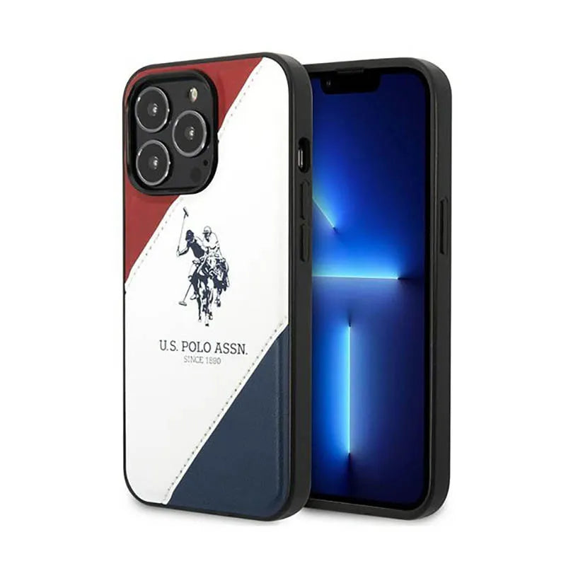 US Polo Assn Tricolor Embossed - Dėklas iPhone 14 Pro (Baltas)
