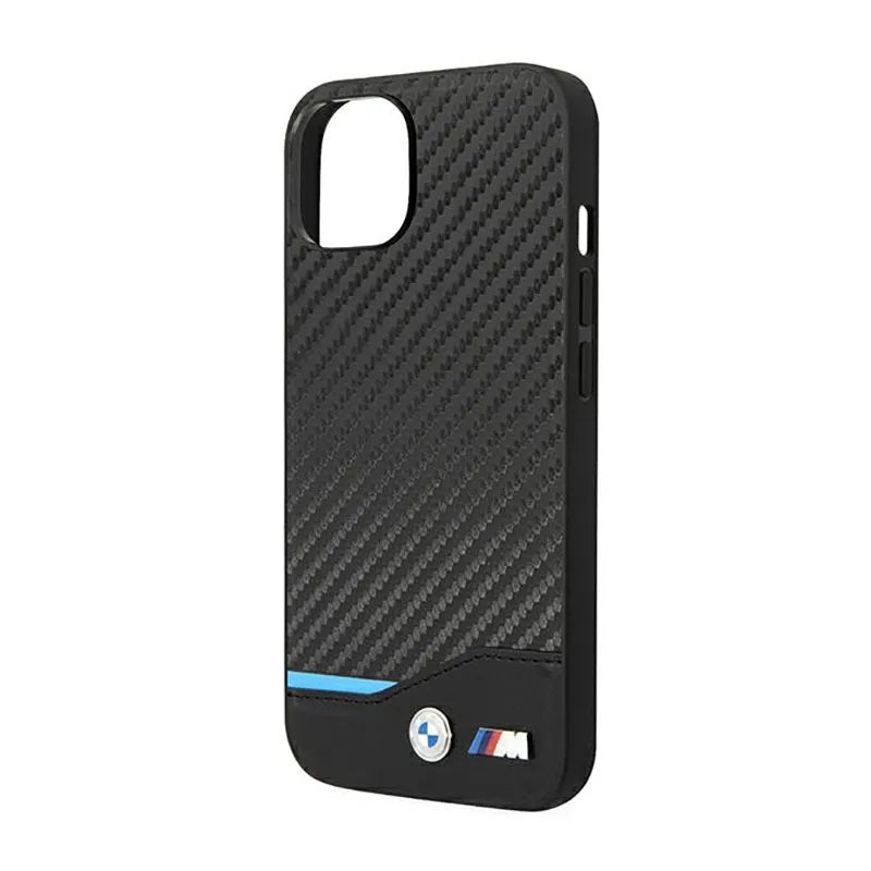 BMW Leather Carbon Blue Line – Dėklas, skirtas iPhone 14 (juodas)
