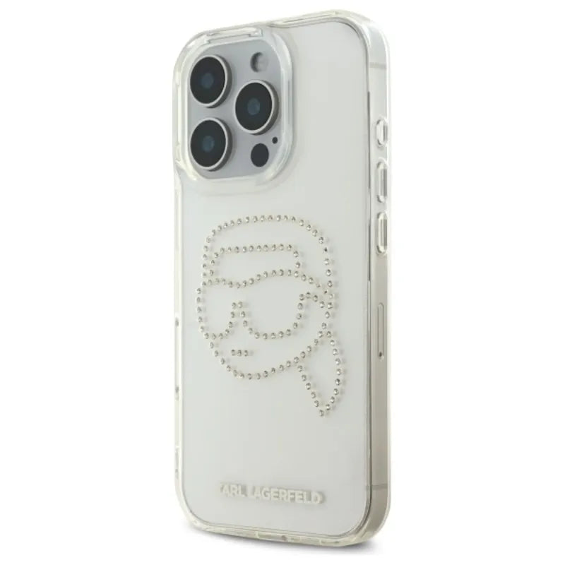 Karl Lagerfeld IML Rhinestones Karl Head – dėklas iPhone 16 Pro Max (skaidrus)