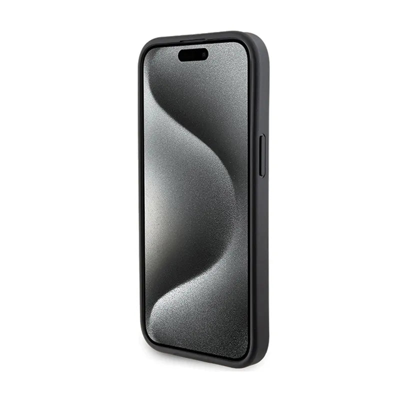 Karl Lagerfeld Gripstand Saffiano Karl & Choupette Pins – dėklas iPhone 15 (juodas)