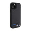 BMW Leather Carbon Blue Line – dėklas iPhone 15 Plus (juodas)