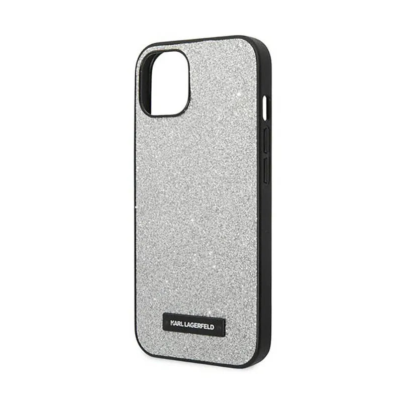 Karl Lagerfeld Glitter Plaque Logo – dėklas iPhone 14 Plus (sidabrinis)