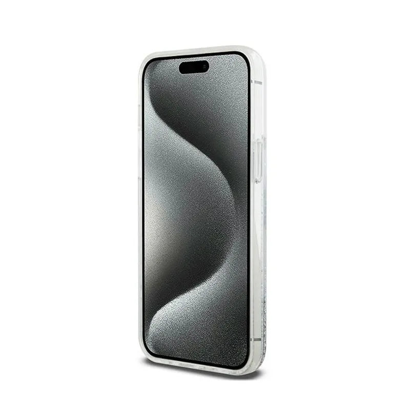 DKNY Liquid Glitter Big Logo – dėklas iPhone 15 Pro (baltas)