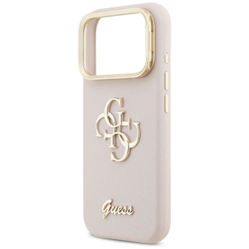 Guess Grained Big 4G & Stand Camera – dėklas iPhone 17 Pro (rožinis)