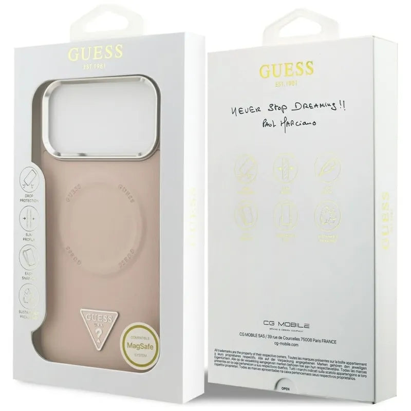Guess Triangle Logo MagSafe – dėklas iPhone 17 Pro (rožinis)