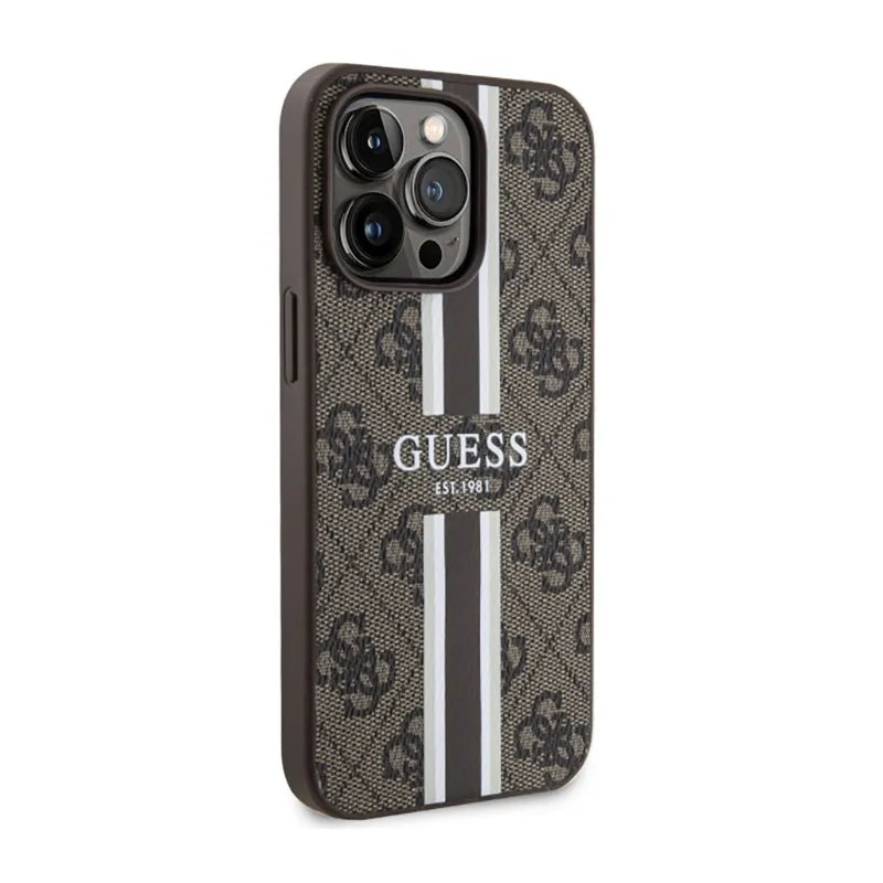 Guess 4G Printed Stripes MagSafe – dėklas iPhone 13 Pro Max (rudas)