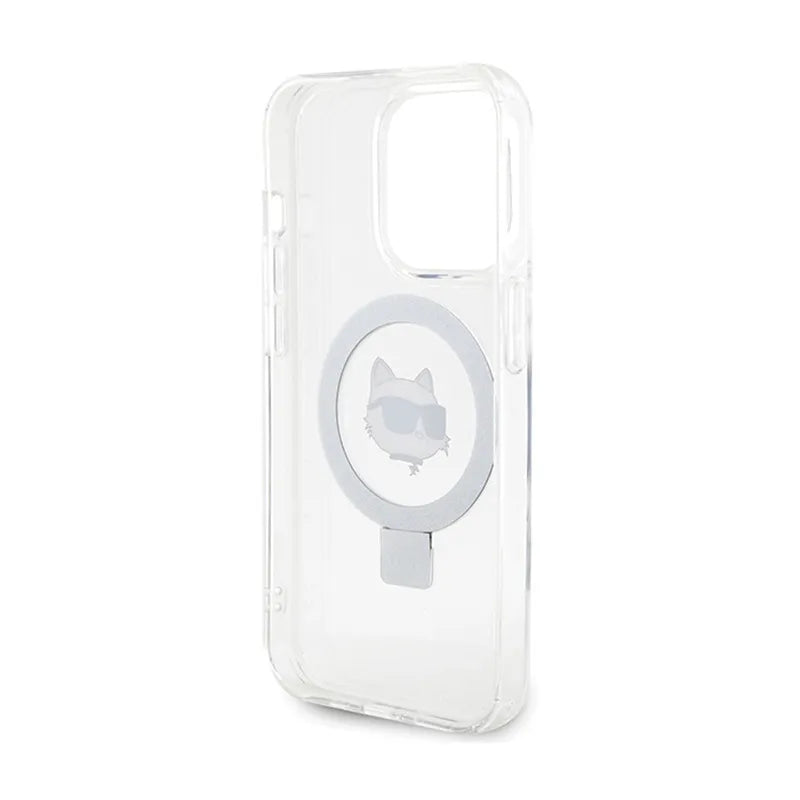 Karl Lagerfeld Ring Stand Choupette Head MagSafe – dėklas iPhone 15 Pro Max (baltas)