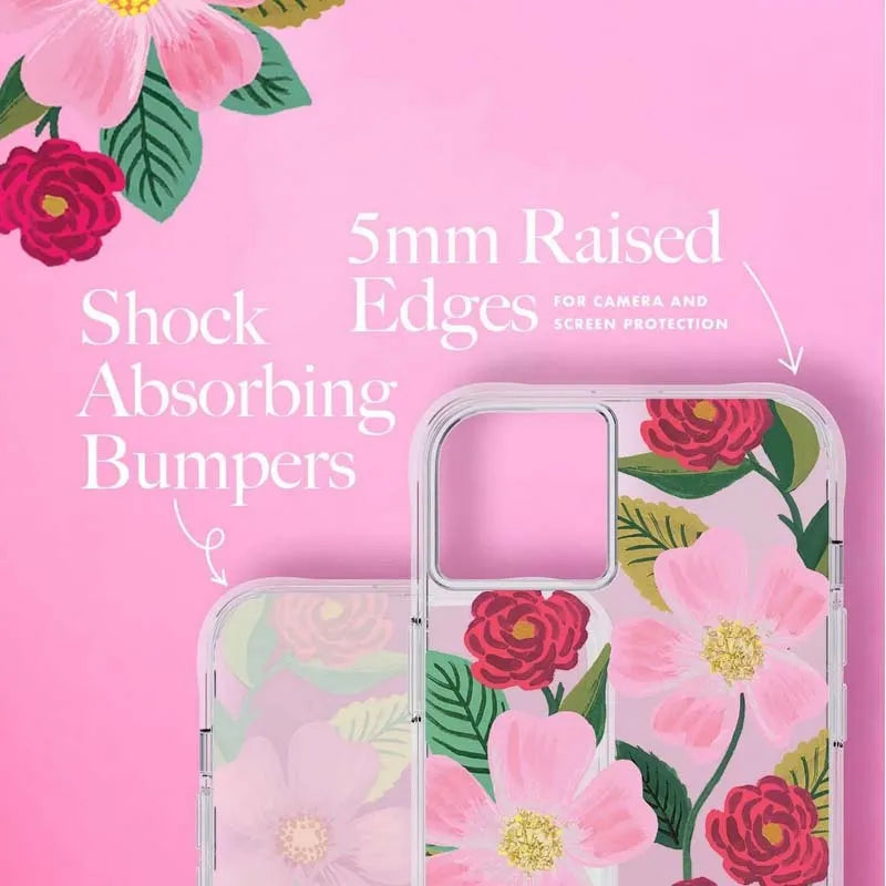 Rifle Paper Clear – auksu dekoruotas dėklas, skirtas iPhone 14 Plus (Rose Garden)