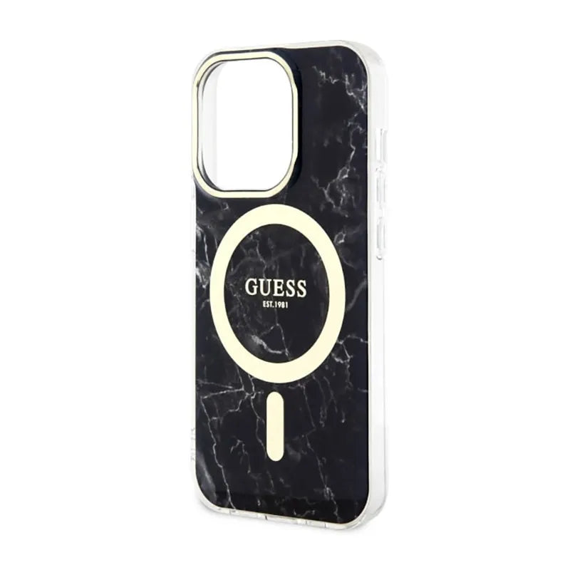 Guess Marble MagSafe – dėklas iPhone 14 Pro Max (juodas)