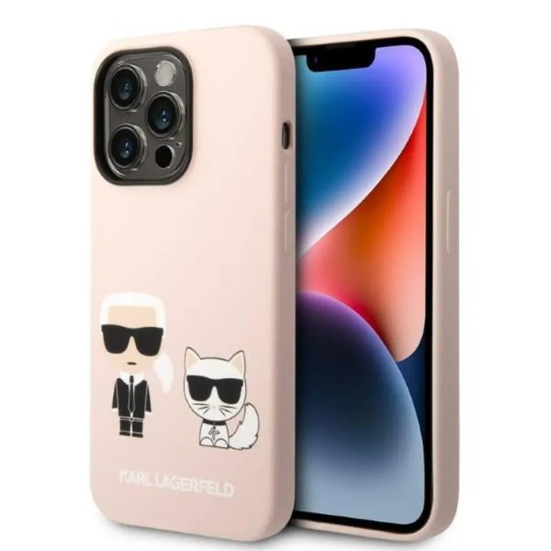 Karl Lagerfeld Liquid Silicone Karl & Choupette MagSafe dėklas, skirtas iPhone 14 Pro Max (rožinis)