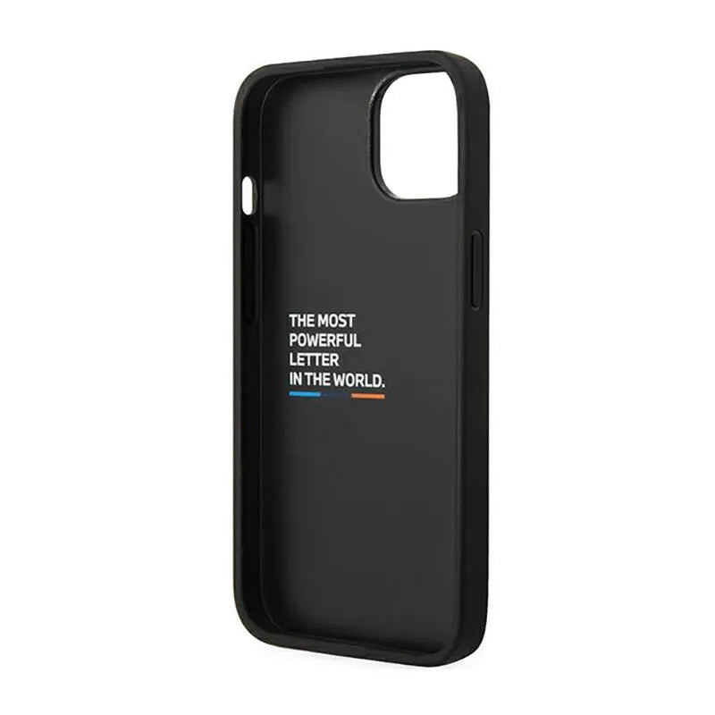 BMW Leather Carbon Blue Line – Dėklas, skirtas iPhone 14 (juodas)