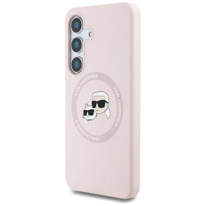 Karl Lagerfeld Silicone Double Heads And Circle MagSafe – Dėklas Samsung Galaxy S25 telefonui (rožinis)
