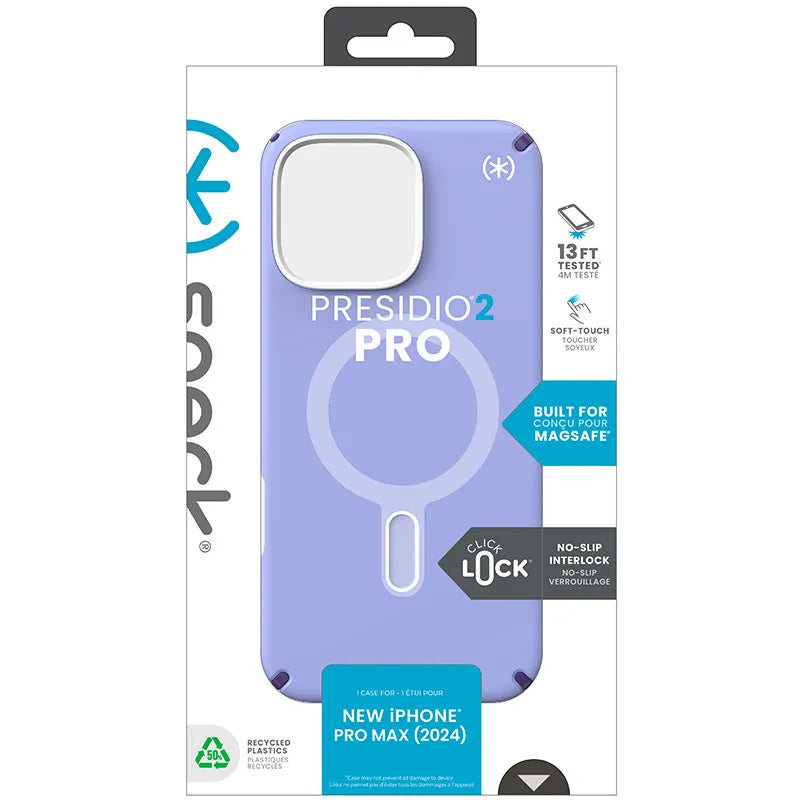 Speck Presidio2 Pro ClickLock & MagSafe – iPhone 16 Pro Max dėklas (Future Lavender / Cassis Purple / White)