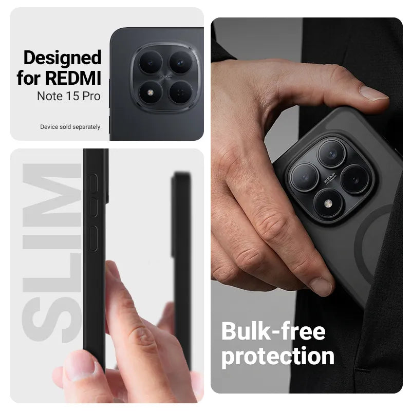 Crong Hybrid Matte Magnetic – MagSafe dėklas, skirtas Xiaomi Redmi Note 15 Pro (juodas)