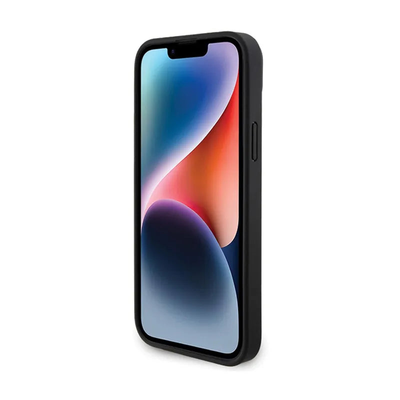 BMW Leather Carbon Blue Line – dėklas iPhone 15 Plus (juodas)