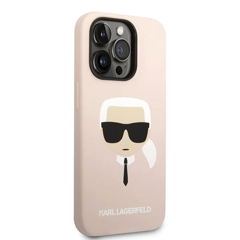 Karl Lagerfeld Silicone Ikonik Karl's Head MagSafe – dėklas iPhone 14 Pro Max (rožinis)