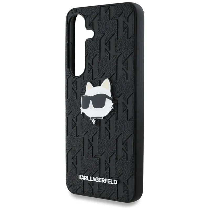 Karl Lagerfeld „Leather Monogram Pin Logo Choupette Head“ dėklas, skirtas Samsung Galaxy S25+ (juodas)