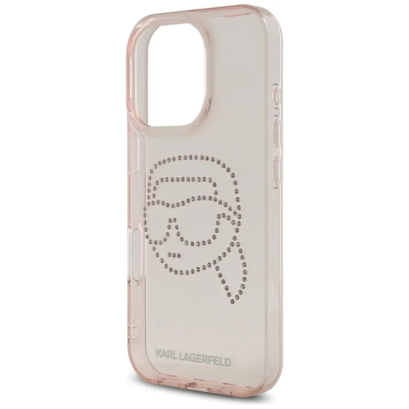 Karl Lagerfeld IML Rhinestones Karl Head – dėklas iPhone 16 Pro (rožinis)