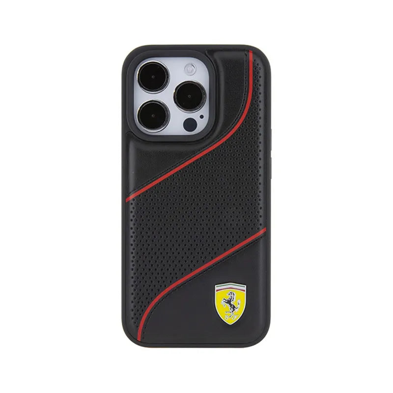 Ferrari Perforated Waves Metal Logo - Dėklas, skirtas iPhone 15 Pro (juodas)