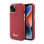 Guess Silicone Script Metal Logo & Frame dėklas iPhone 15 telefonui (purpurinis)