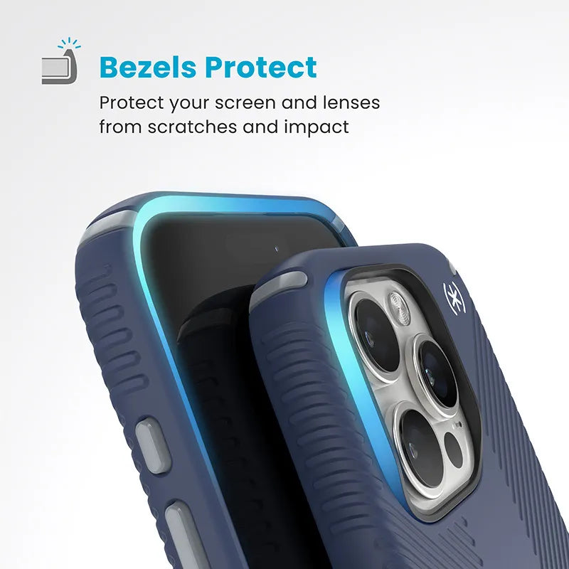 Speck Presidio2 Grip ClickLock & MagSafe – dėklas iPhone 16 Pro (Coastal Blue / Dust Gray / White)