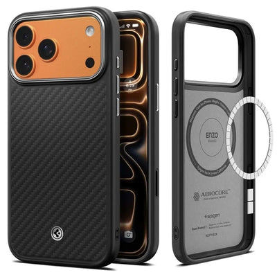 Spigen Enzo Aramid T Mag MagSafe – Dėklas, skirtas iPhone 17 Pro (Juoda/Sidabrinė)