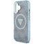 Guess IML Metal Glitter 4G Circle Triangle MagSafe – dėklas iPhone 16 (mėlynas)