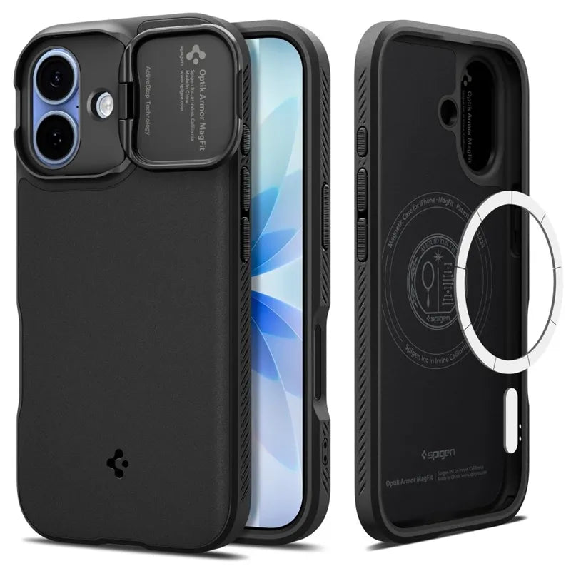 Spigen Optik Armor Mag MagSafe – dėklas iPhone 17 (juodas)
