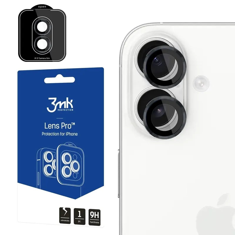 3mk Lens Protection Pro – kameros objektyvo stiklas, skirtas iPhone 17 (juodas)