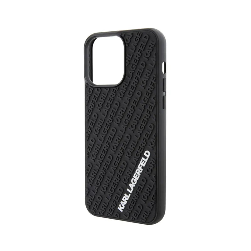 Karl Lagerfeld 3D Rubber Multi Logo dėklas iPhone 15 Pro Max telefonui (juodas)