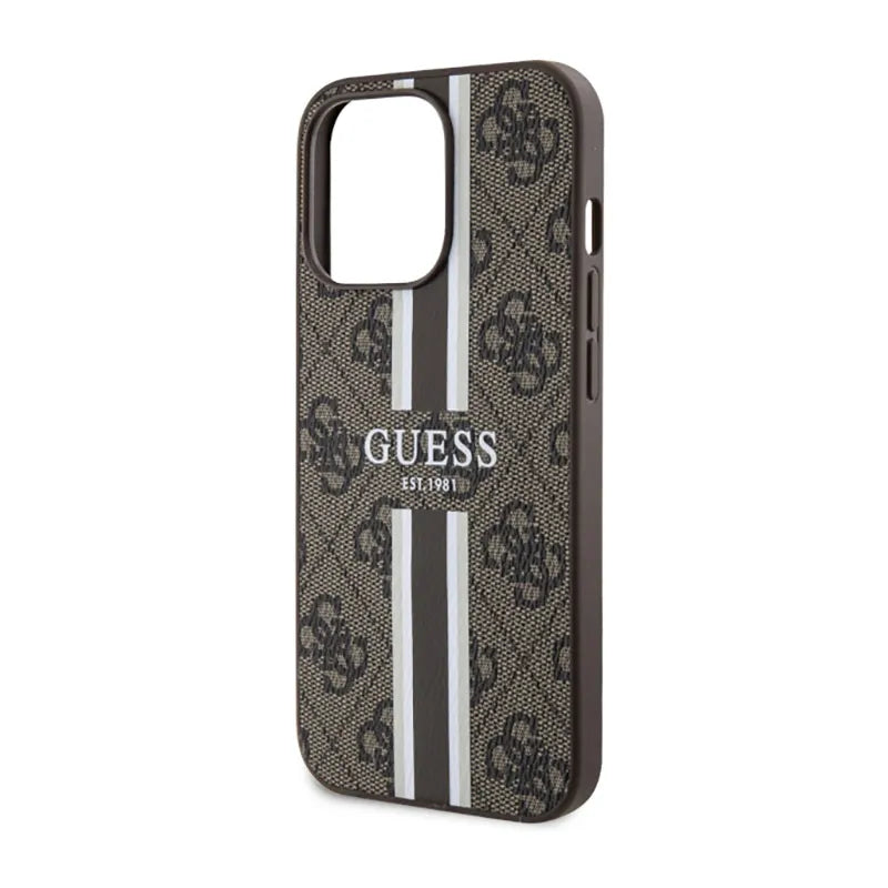 Guess 4G Printed Stripes MagSafe – dėklas iPhone 13 Pro Max (rudas)