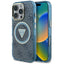 Guess IML Metal Glitter 4G Circle Triangle MagSafe – dėklas iPhone 16 Pro Max telefonui (mėlynas)