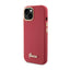 Guess Silicone Script Metal Logo & Frame dėklas iPhone 15 telefonui (purpurinis)