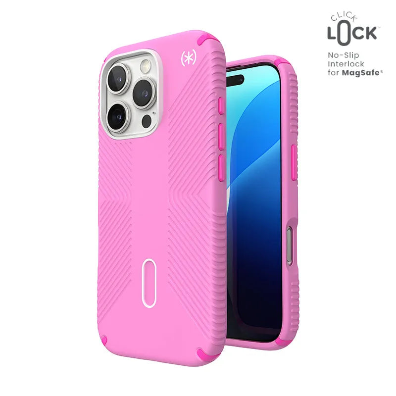 Speck Presidio2 Grip ClickLock & MagSafe dėklas - iPhone 16 Pro (True Pink / Shocking Pink / White)