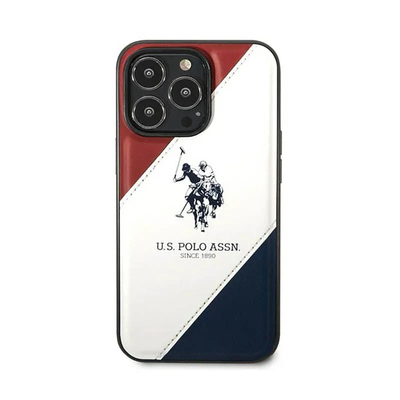 US Polo Assn Tricolor Embossed - Dėklas iPhone 14 Pro (Baltas)
