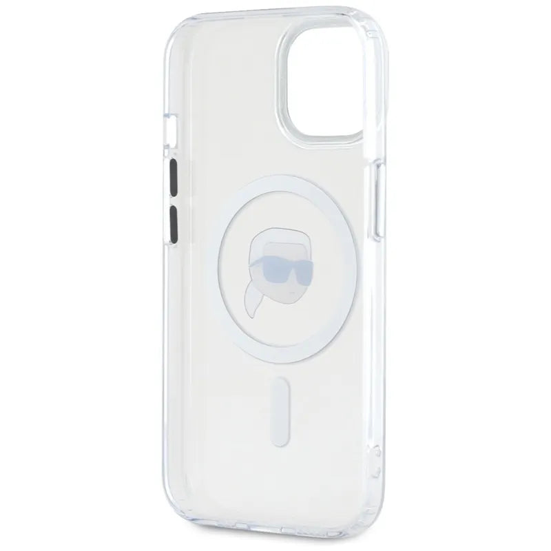 Karl Lagerfeld IML Metal Karl Head MagSafe – dėklas, skirtas iPhone 15 (baltas)