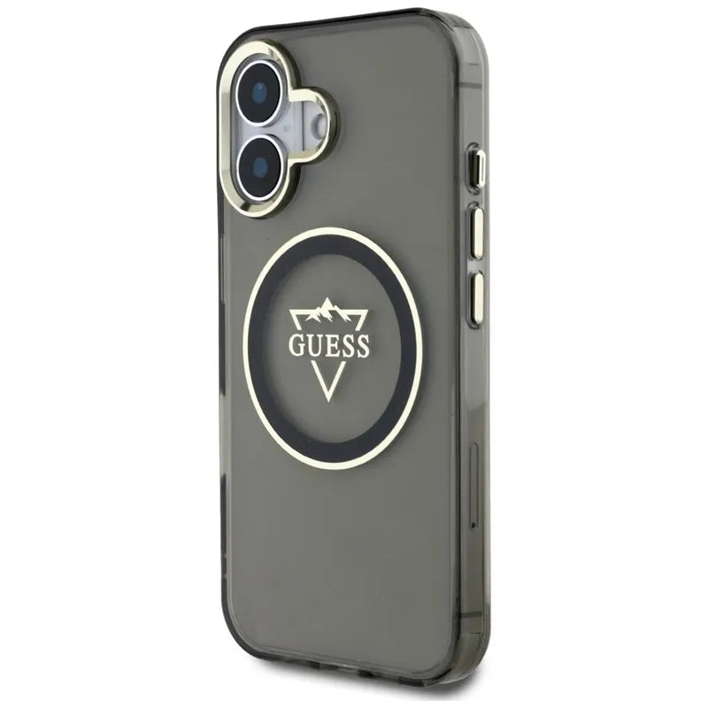 Guess IML Metal Mountain Logo MagSafe – Dėklas skirtas iPhone 16 (juodas)