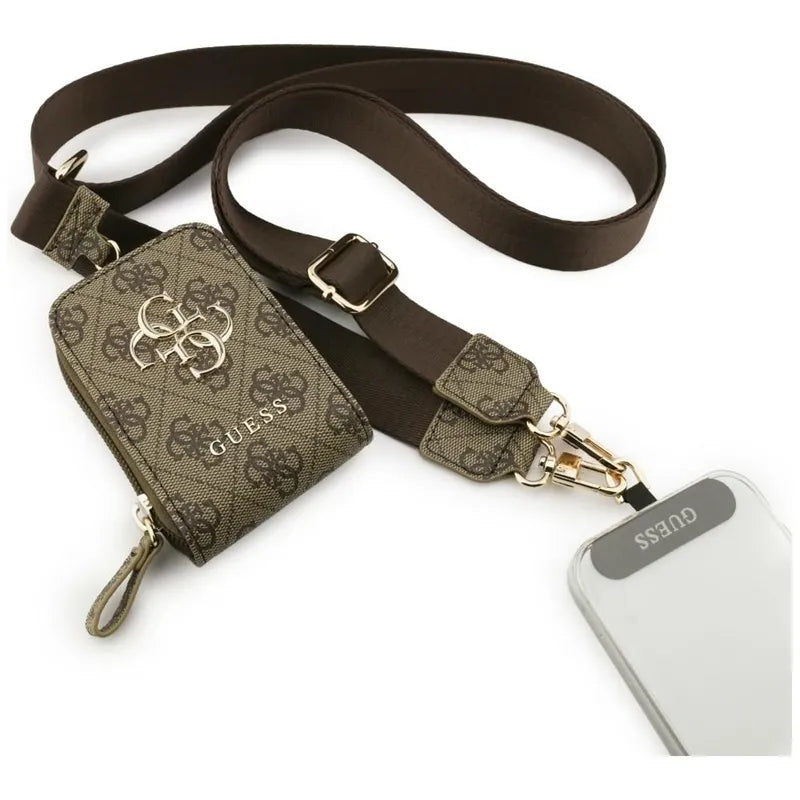 Guess 4G Metal Logo universali crossbody telefono dirželio ir piniginės komplektas (ruda)