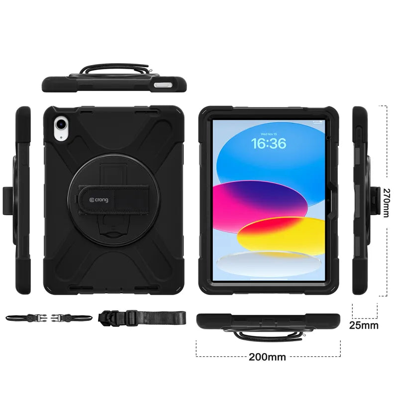 Crong Defender Plus – tvirtas dėklas iPad 11“ A16 (2025) / 10.9“ (2022) (juodas)