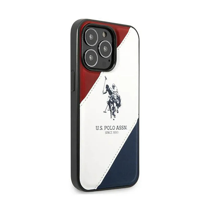 US Polo Assn Tricolor Embossed - Dėklas iPhone 14 Pro (Baltas)