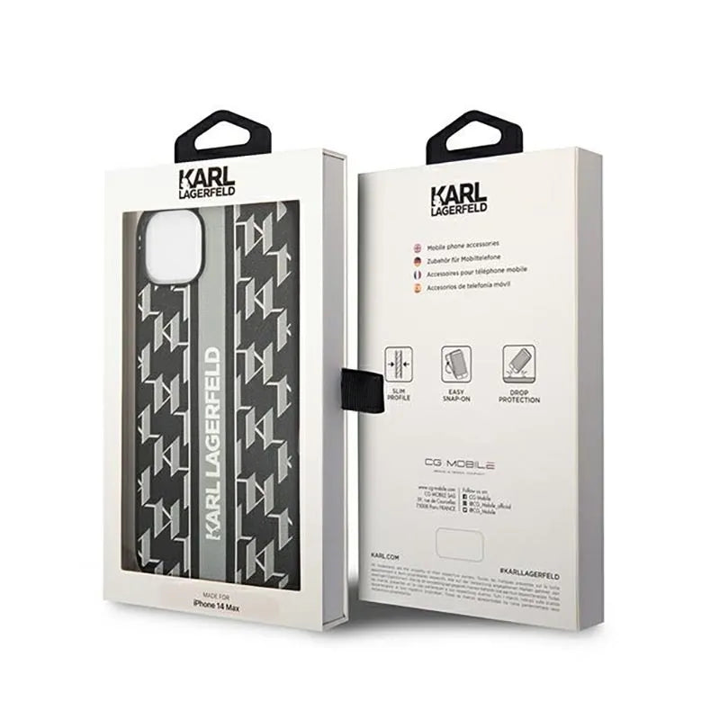 Karl Lagerfeld Monogram Stripe – dėklas iPhone 14 Plus (pilkas)