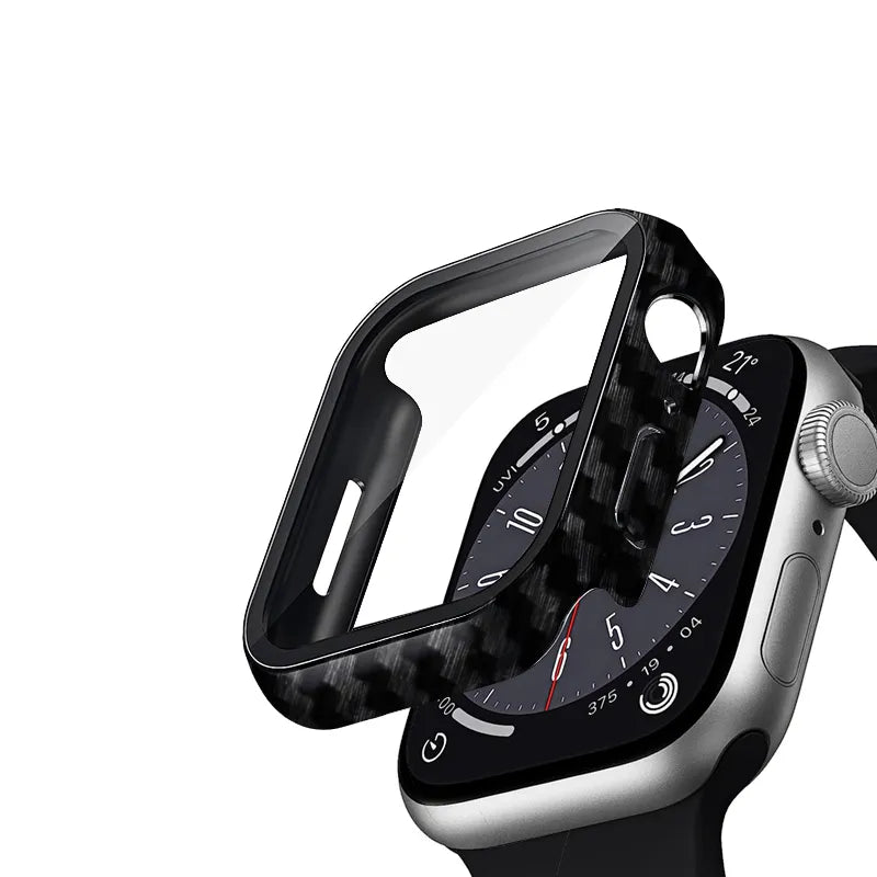 Crong Hybrid Watch Case – dėklas su stiklu, skirtas Apple Watch 44 mm (anglies pluošto spalva)