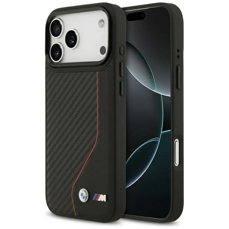 BMW M Carbon Line & Logo MagSafe dėklas – iPhone 17 Pro Max (raudonas)