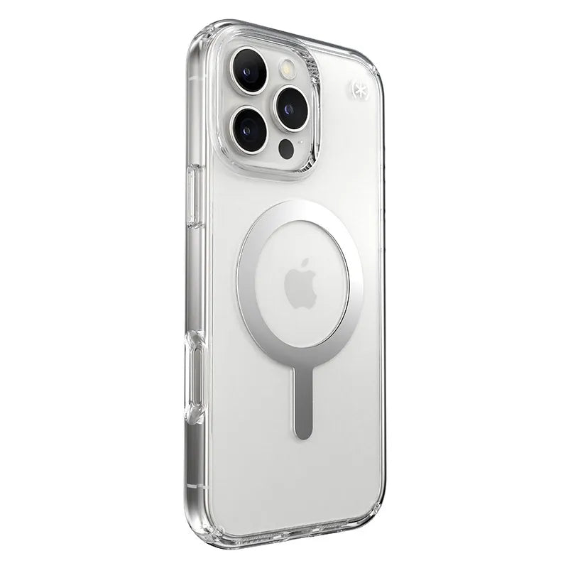 Speck Presidio Perfect-Clear MagSafe - iPhone 16 Pro Max dėklas (Skaidrus / Chromuota apdaila / Serene Silver)