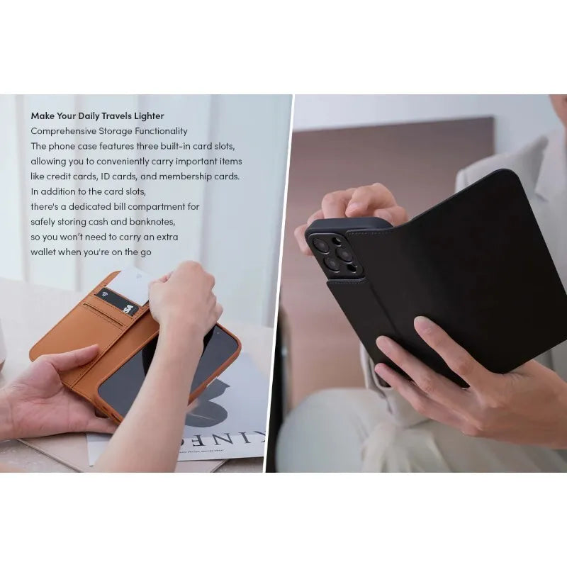 Moshi Overture MagSafe – 3-in-1 odinis atverčiamas dėklas, skirtas iPhone 16 Pro (karamelės ruda)