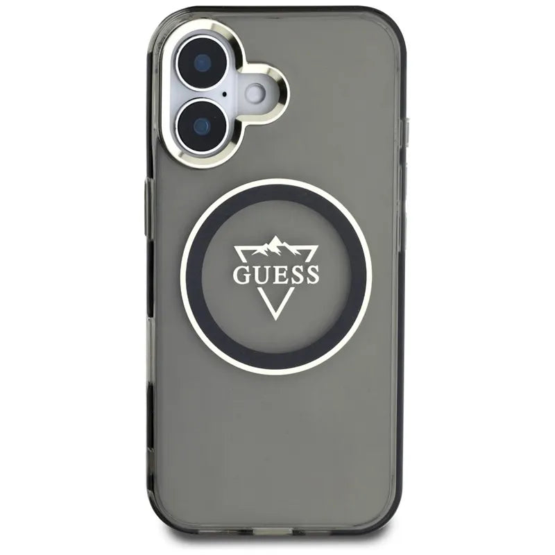 Guess IML Metal Mountain Logo MagSafe – Dėklas skirtas iPhone 16 (juodas)