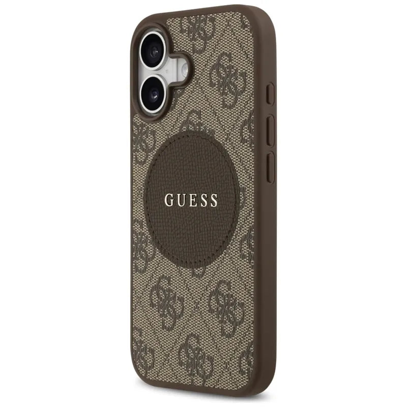 Guess 4G Circle Classic Logo MagSafe – dėklas iPhone 17 (rudas)
