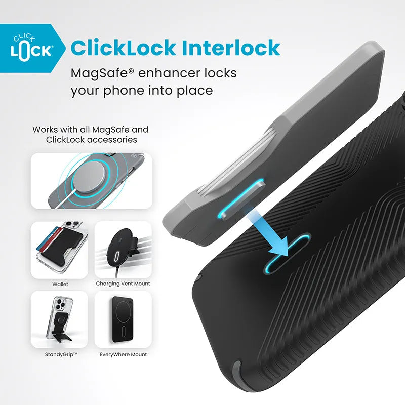 Speck Presidio2 Grip ClickLock & MagSafe – iPhone 16 Pro Max dėklas (juodas / skalūno pilkas / baltas)