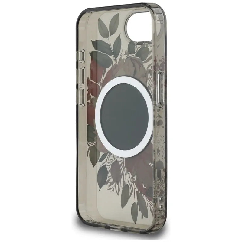 Guess IML Flowers MagSafe – dėklas iPhone 16e (juodas)